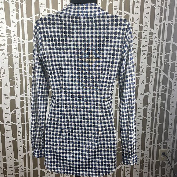 CAbi Mesh Second Skin Button Down Long Sleeve Shirt Blue Black White sz XS - Picture 4 of 13